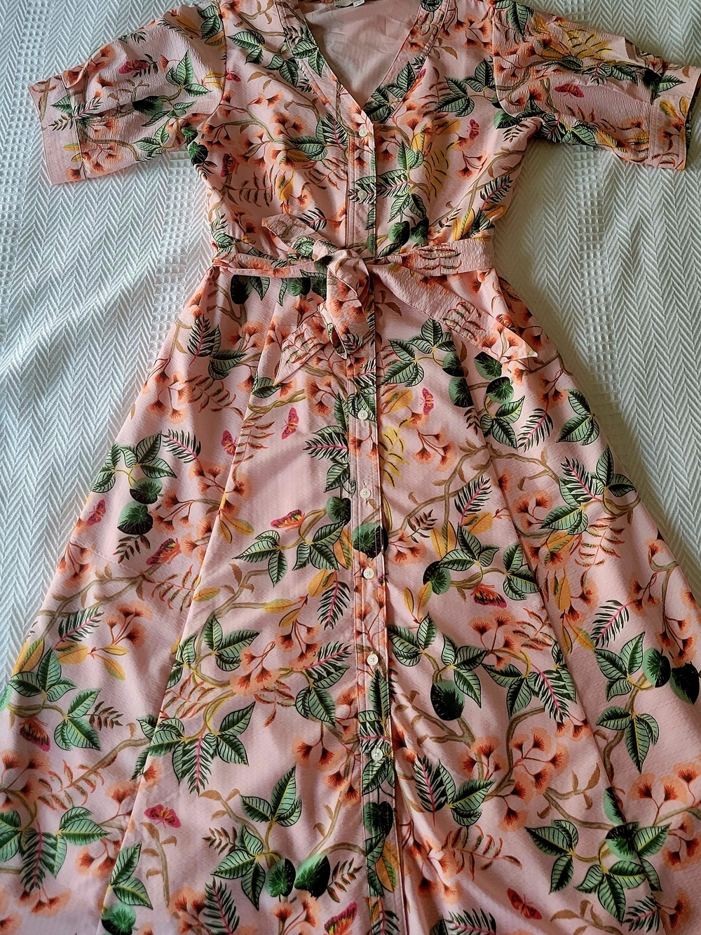 Floral Button-Front Pink Maxi Dress with Belt
